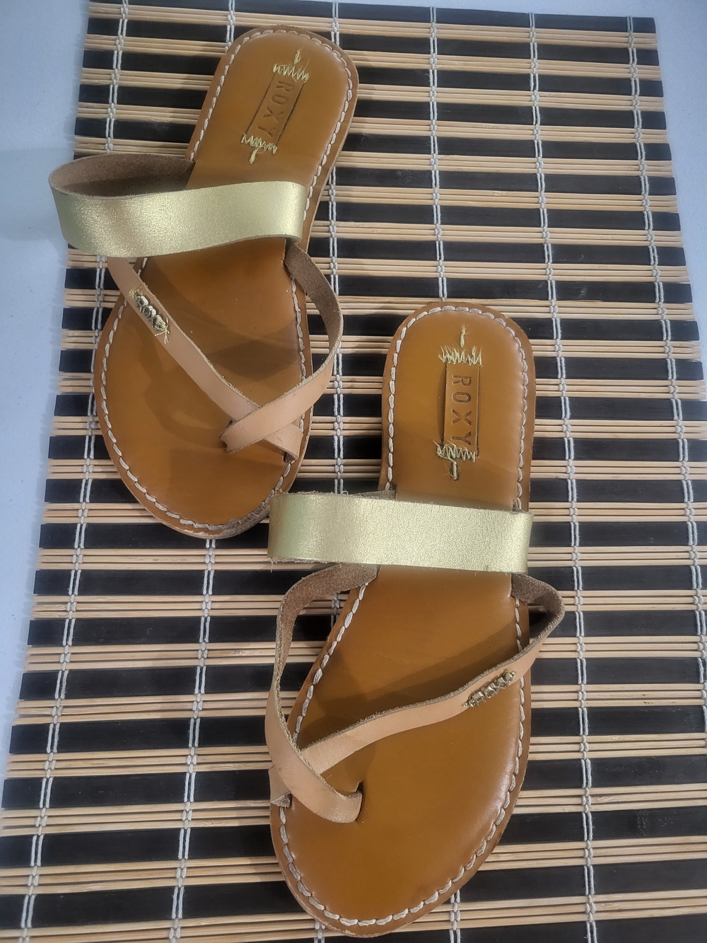 Roxy Women’s Gold & Tan Strappy Slide Sandals